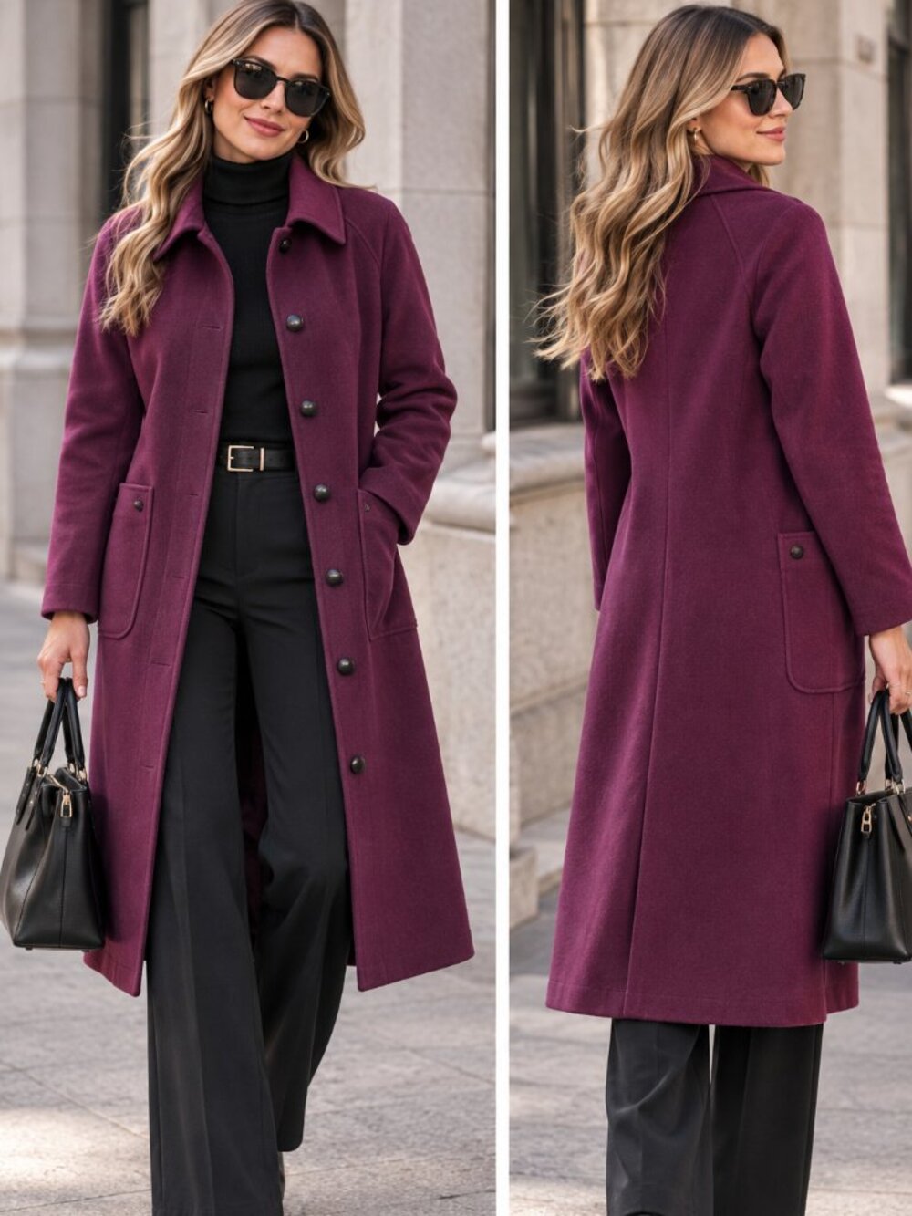 Harvé Benard by Bernard Holtzman 100% Wool Coat Size 10 Purple Plum